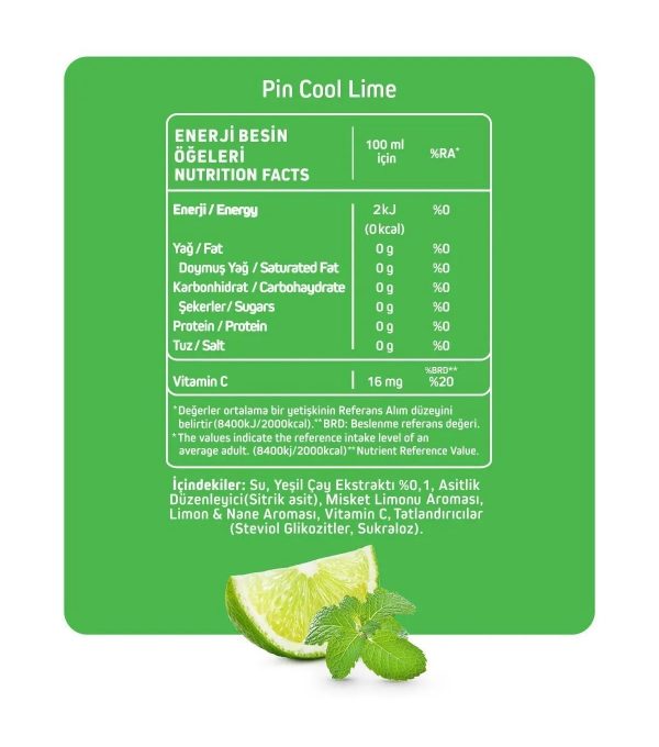 PIN Cool Lime & Orange Mango - Şekersiz & Kalorisiz 250 ml X 24 adet