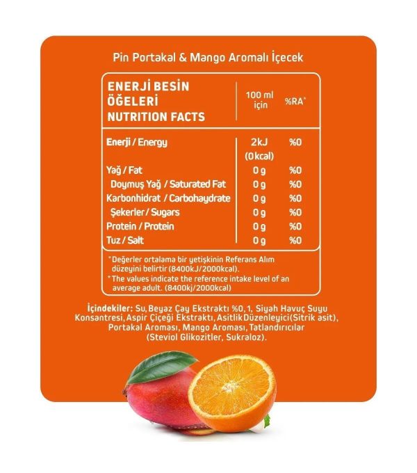 PIN Cool Lime & Orange Mango - Şekersiz & Kalorisiz 250 ml X 24 adet
