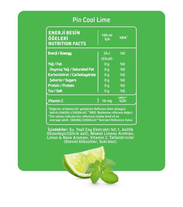 PIN Cool Lime - Şekersiz & Kalorisiz 250 ml X 24 adet